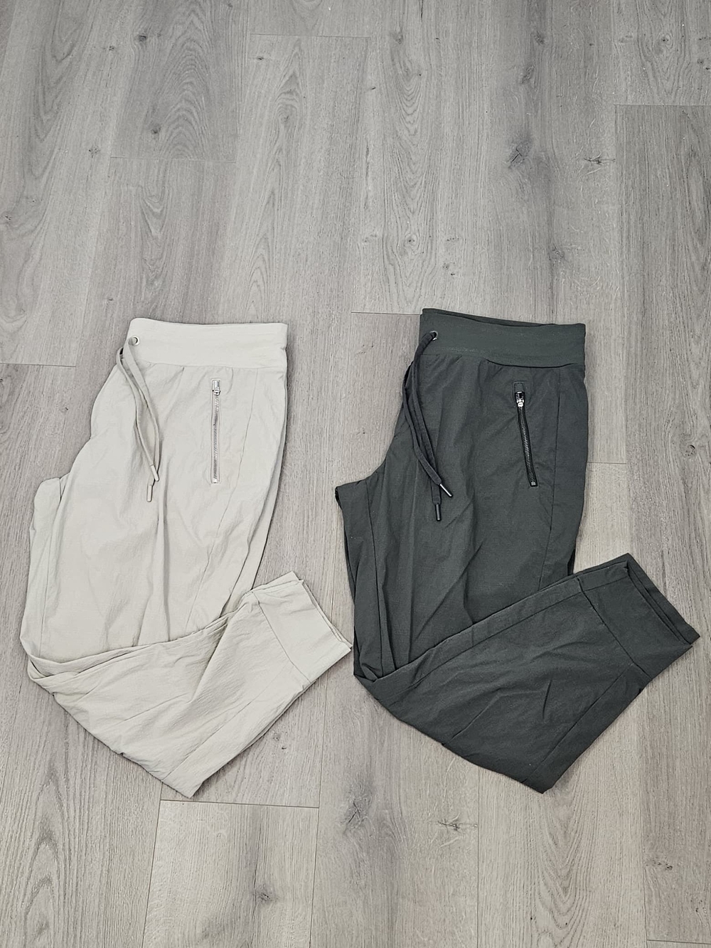 Athleta Dual Joggers in Green and Light Beige